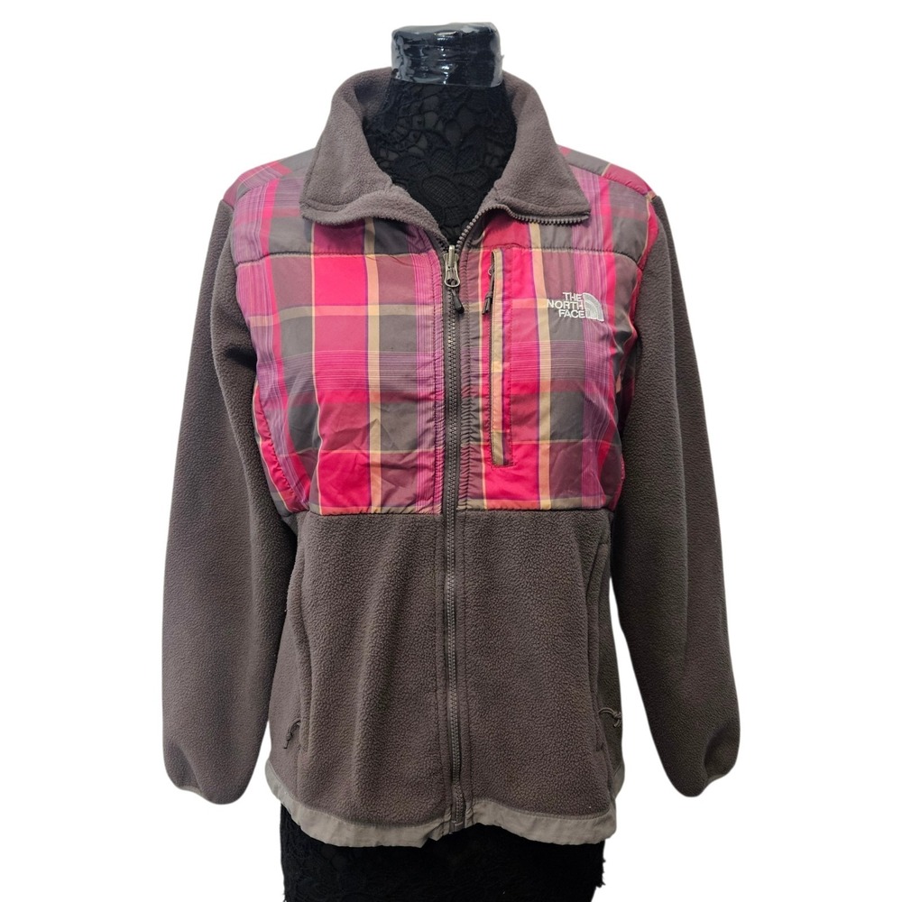 The North Face Denali Pink/Brown Plaid Full Zip Jacket Zip Pockets Women's L